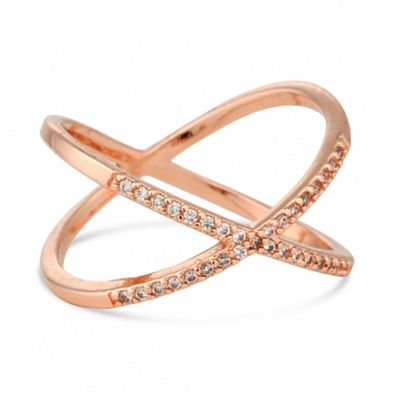 Rose gold cubic zirconia cross over ring